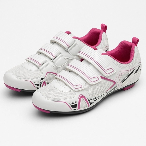 Patavinity Cycling Shoes Spin/Road Bike Women's Size 8 White Pink 3 Bolt Clip In - Picture 2 of 4